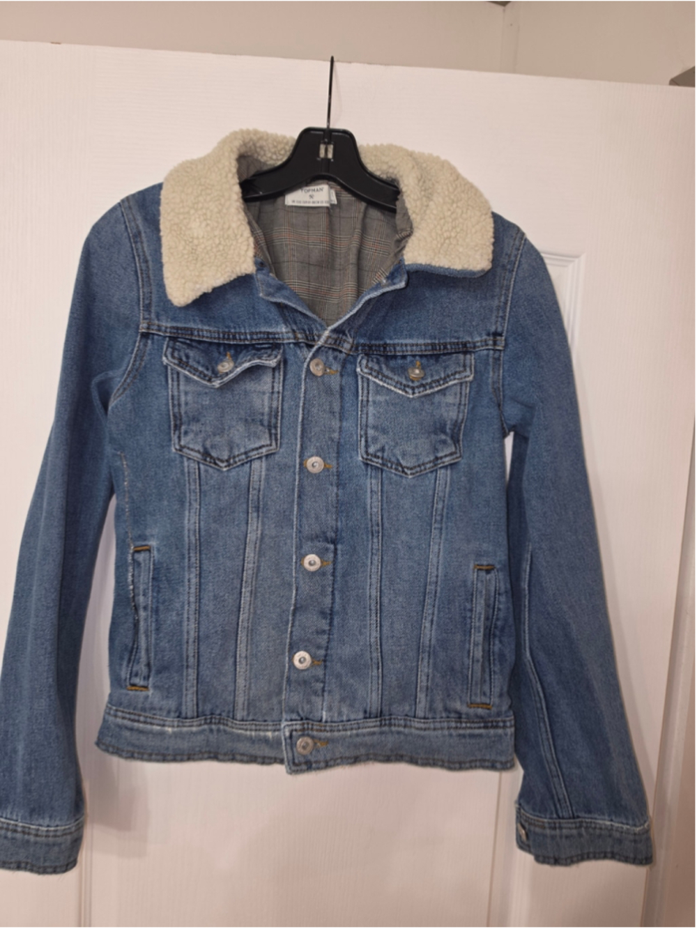 Men's Topman Denim Sherpa Collar Jacket Blue XS